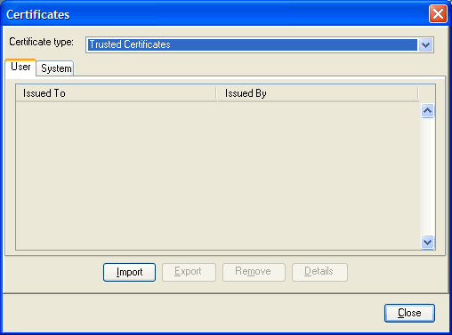 Certificates dialog