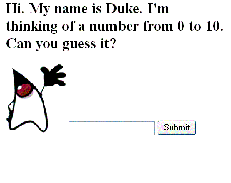 The greeting.jsp page of the guessNumber application